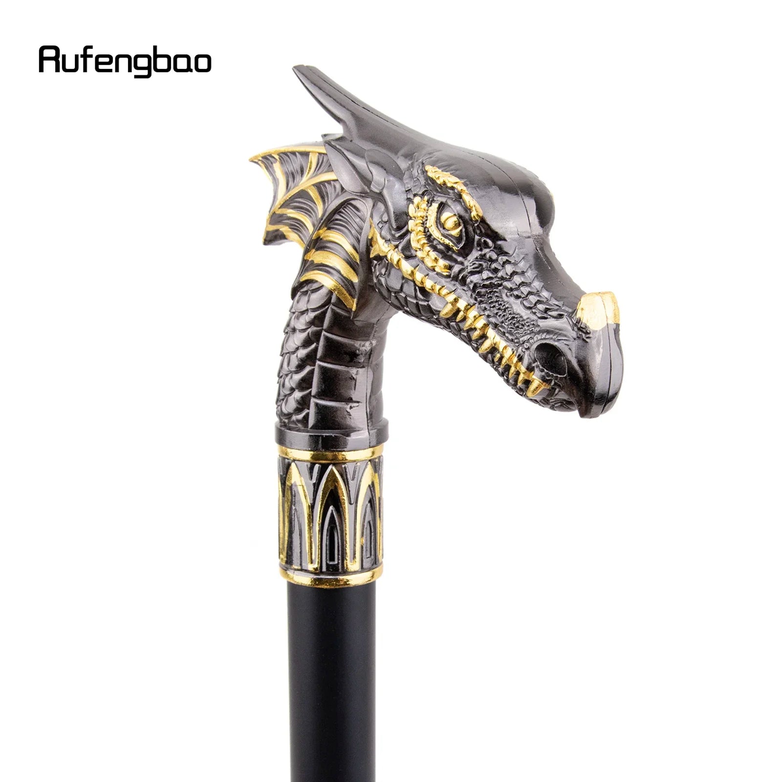 Black Golden Dragon Head Fashion Walking Stick Decorative Stick Cospaly Vintage Party Fashionable Walking Cane Crosier 93cm