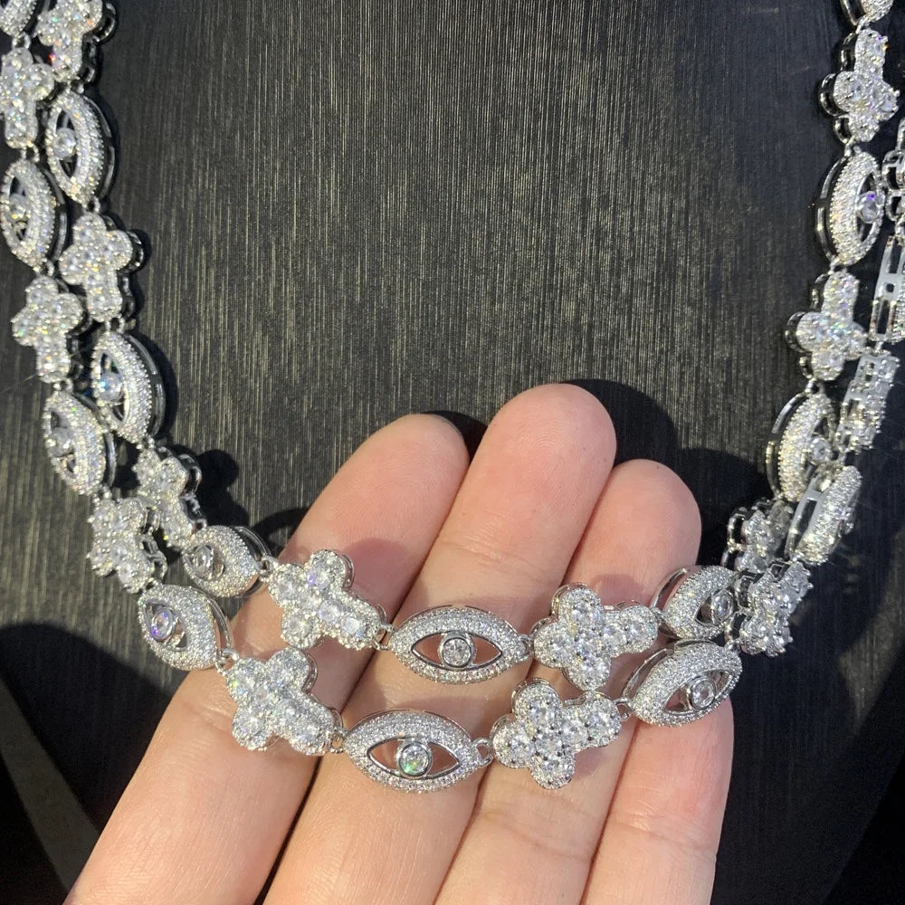 Icedminer 5A Zircon Cross Infinite Eye Necklace Cuban Chain Iced Out For Men And Women Fashion Hip Hop Jewelry Free Shipping