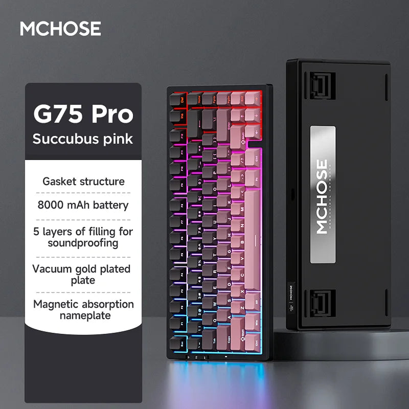 MCHOSE G75Pro Tri-Mode Wireless Mechanical Keyboard Hot-Swappable Switches layout RGB Backlit