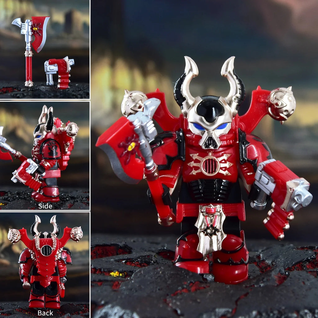 Warhammer 40k Chaos Space Marine Action Figure - Black Legion, Green Eye Lens, Spiked Armor, Combi-Bolter, Collectible Miniature