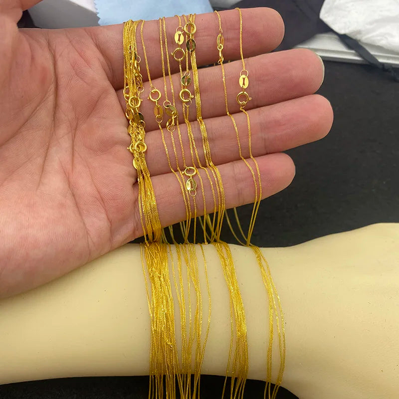 Biggest Promotion 18k Au750 Gold Necklace Clavicle Chopin Chain High Luster Good Quality for Women Ladies Girl DIY Jewelry Hot