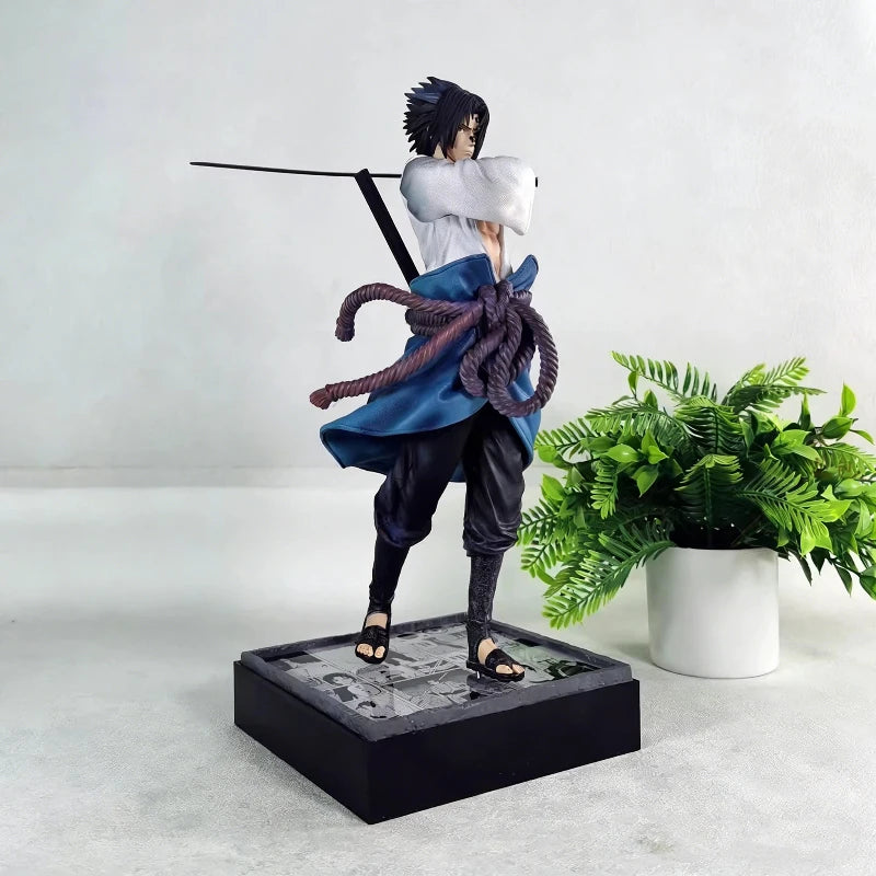 35cm Ninja Uchiha Sasuke Mantra Seal Rebirth Anime Light Up Figure Collection Model Toy PVC Statue Desktop Ornament Toy Boy Gift