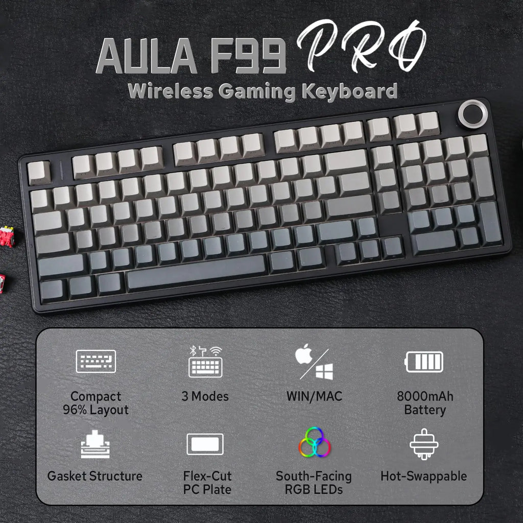 AULA F99 Pro Wireless Mechanical Keyboard RGB Backlit Hot Swappable Custom Keyboard 2.4G/USB-C/BT5.0 Mechanical Gaming Keyboards