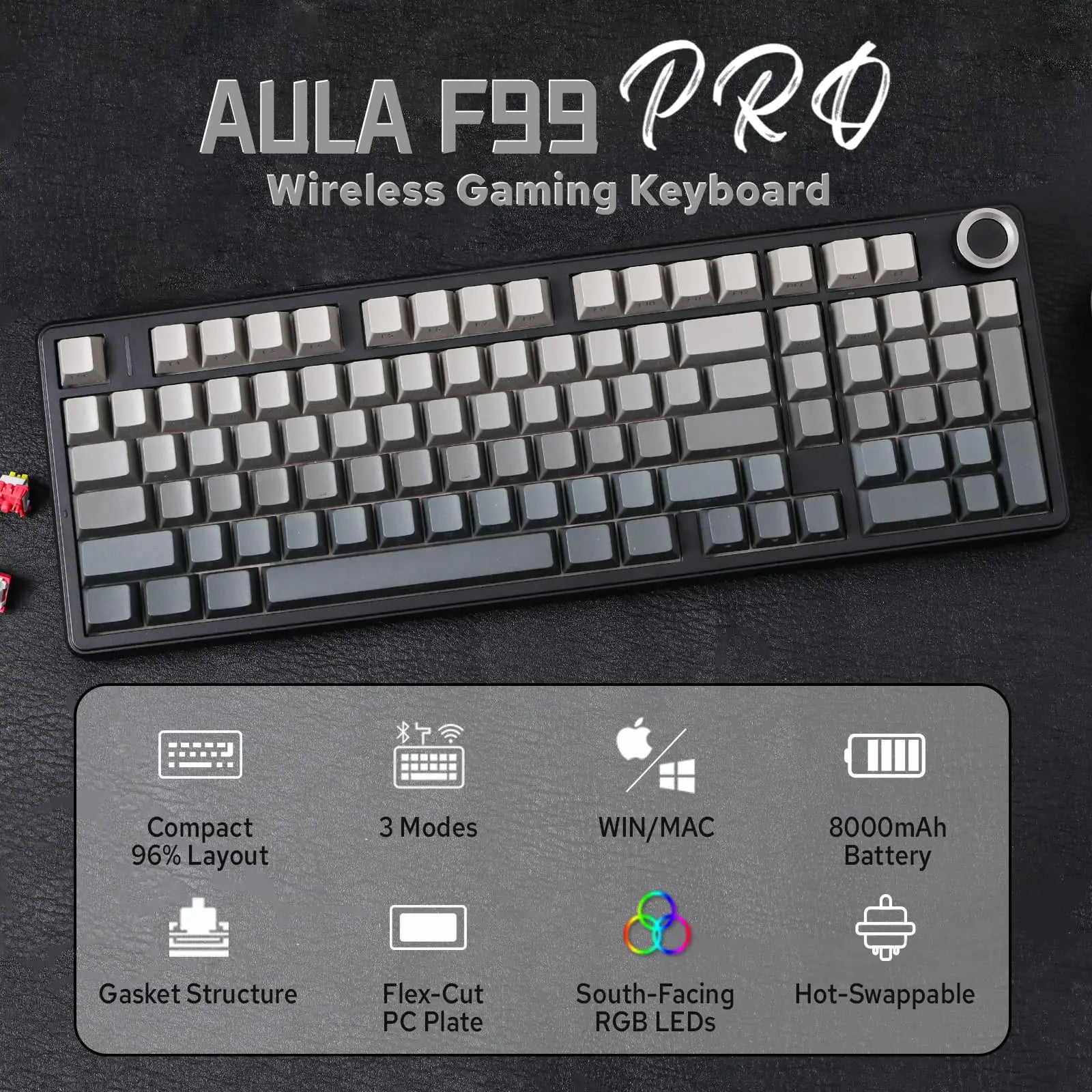 AULA F99 Pro Wireless Mechanical Keyboard RGB Backlit Hot Swappable Custom Keyboard 2.4G/USB-C/BT5.0 Mechanical Gaming Keyboards