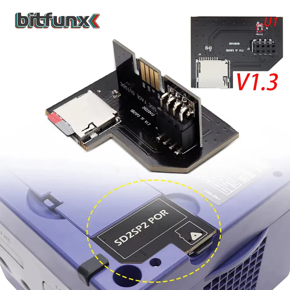 BitFunx TF MicroSD Card Adapter SD2SP2 POR For Nintendo Gamecube NGC NTSC Serial Port 2- Gold HQ ENIG Surface