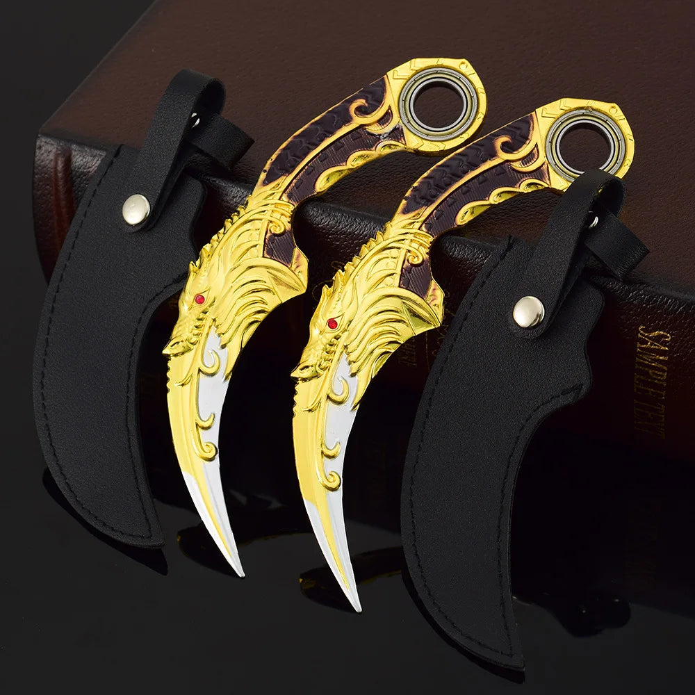 17CM Karambit Игра Живот и смърт Периферна Тъмна Луна Двойни Шипове Метален Модел Безопасност Мили Тери Влак Нож Играчки Меч Момче Подарък