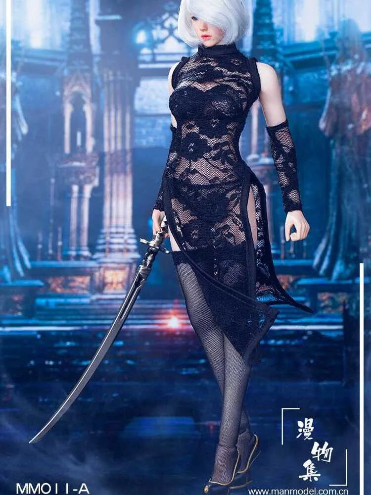 MM011 1/6 Scale 2B Sister Cheongsam Lace Dress Lingeries Stocking Clothes Model For 12'' Female Soldier Action Figure Body Dolls