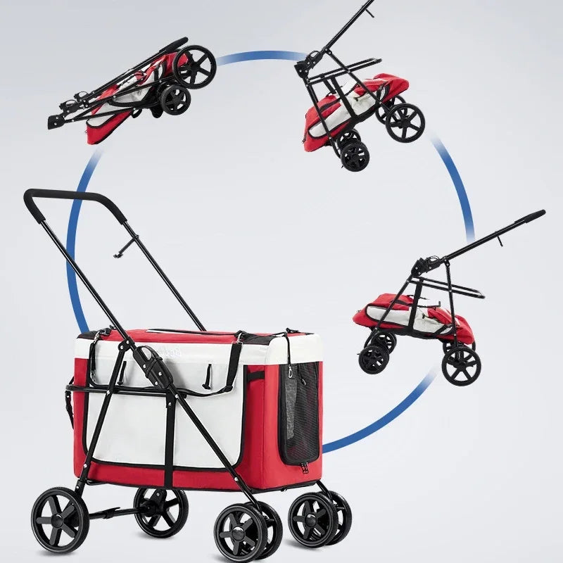 4-wheels Cat Stroller Pet Carrier Strolling Foldable Dog Stroller With Removable Liner