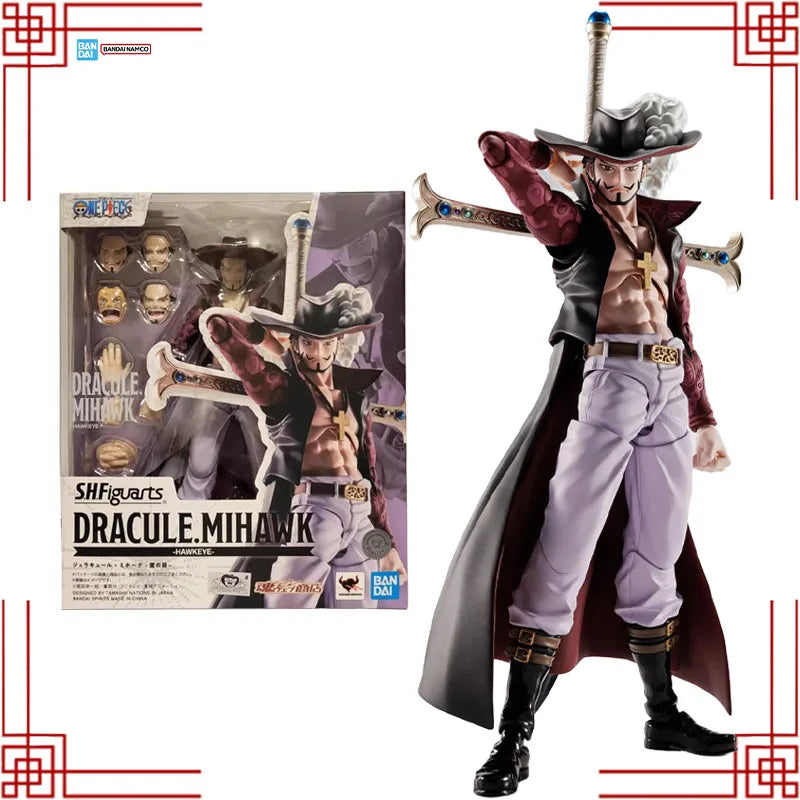 Bandai S.H.Figuarts One Piece Model Kit Genuine SHF Dracule Mihawk Hawkeye Anime Action Figure Collection Model for Toys Gifts