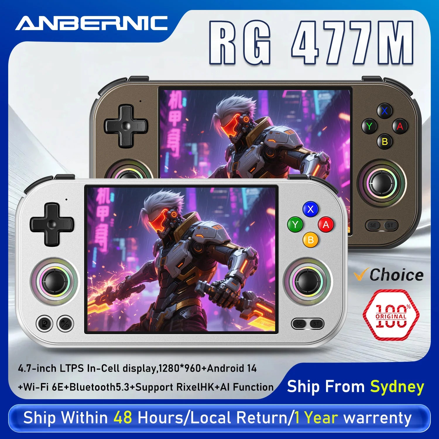 ANBERNIC RG 477M Android 14 Dimensity 8300 Game Player 4.7-inch LTPS In-Cell Display RGB Hall Joystick Retro Game Console RG477M