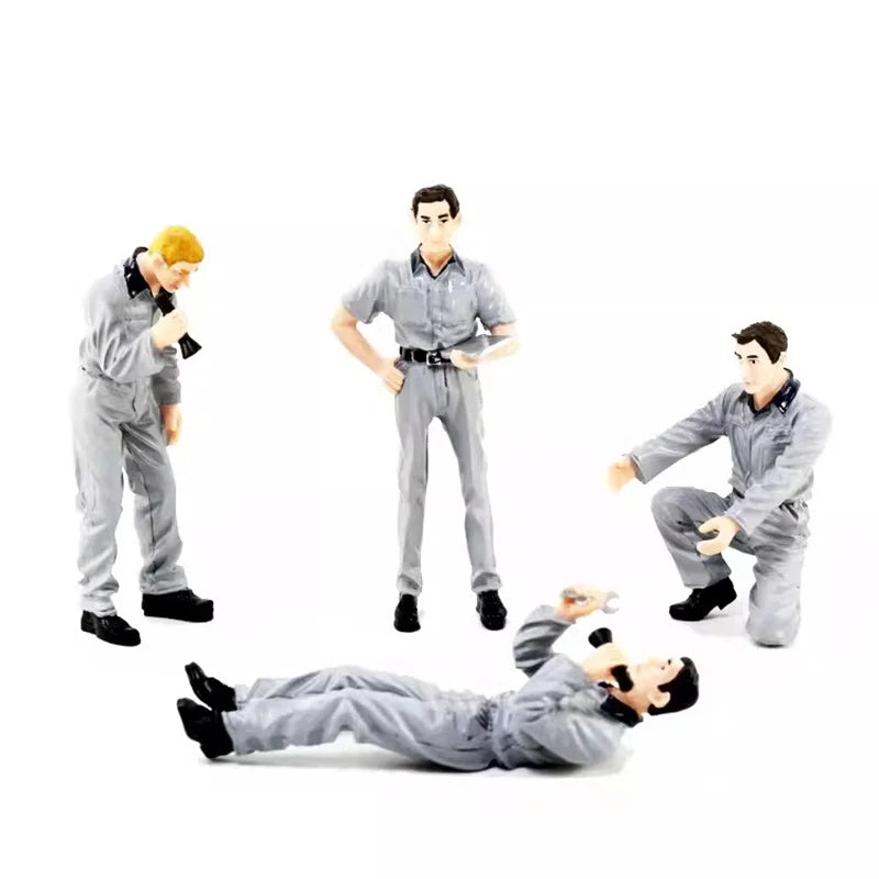 1/18 Scale 4Pcs Resin Repairman Model Vehicle Repair Factory Repair Worker Scene Accessories Action Figure Toy Gift Collection