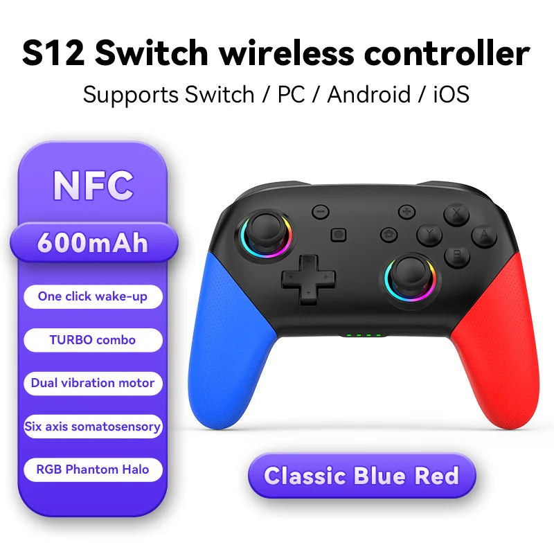 Wireless Controller RGB For Nintendo Switch OLED / Lite Console Pro Gamepad with 600/1000Mah Battery Programmable Turbo Function