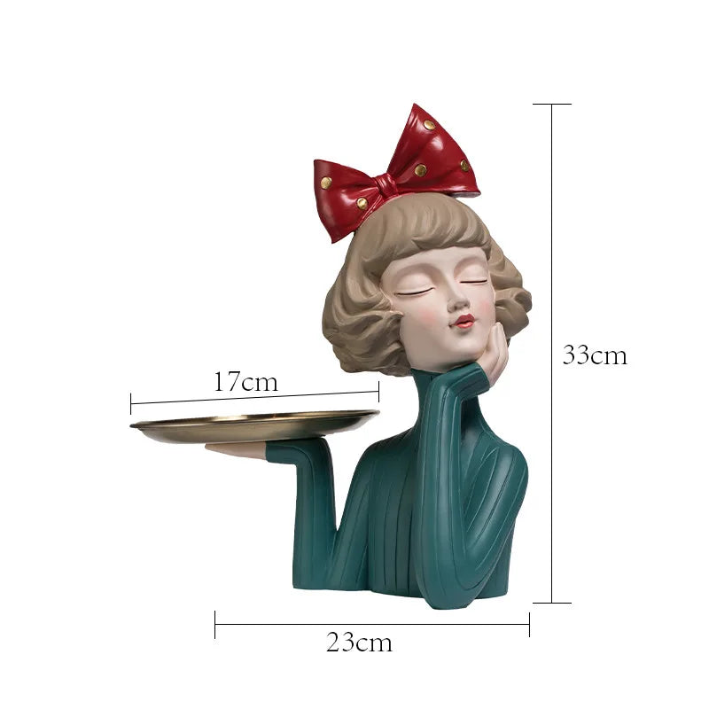 Modern Bow Girl Statue for Entrance Key, Storage Tray, Ornaments,Home Decor Crafts, Figurines,Snacks Candy Storage Tray, Gift