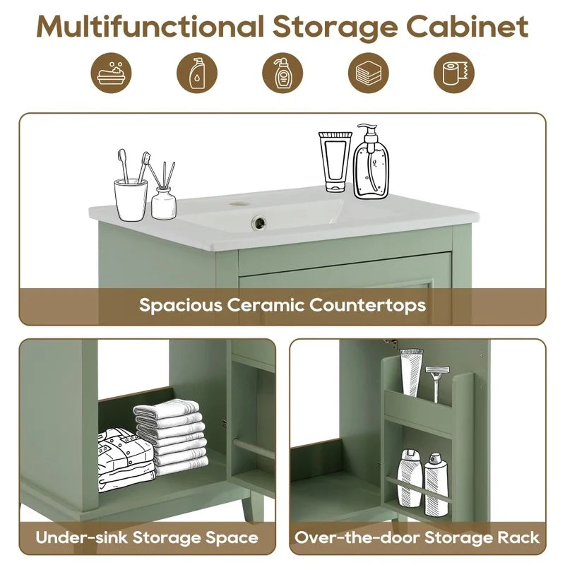 20 Inch Modern Small Bathroom Vanity Cabinet with Ceramic Basin, Ample Storage, Soft Close Door, Dimensions 20x15.5x33.3 Inches