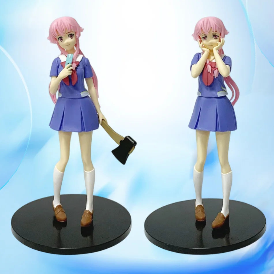 Hot 17cm Future Diary Mirai Nikki Gasai Yuno Anime Uniform Dress Standing Posture Action Figure Model Holiday Gifts Desktop Toy
