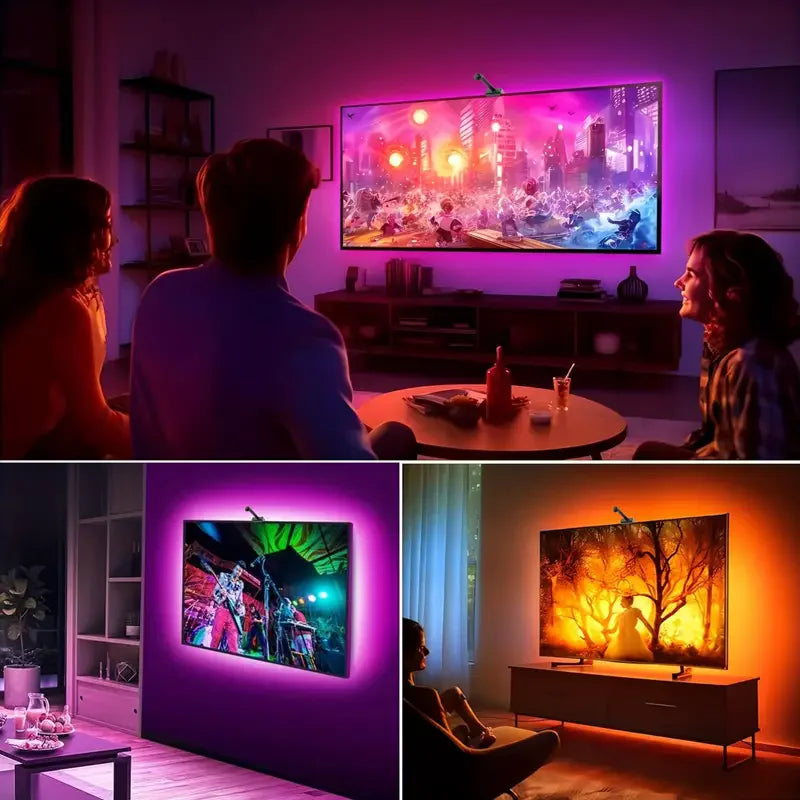 RGBIC-LED-TV-Hintergrundbeleuchtungsstreifen mit Farbauswahlsensor, Musiksynchronisation, App-Steuerung, 55–75 Zoll für die Atmosphärenbeleuchtung im Spielzimmer