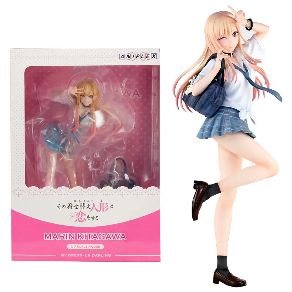 28CM Anime My Dress Up Darling Kitagawa Marin Figure School Uniform Dress Up Standing Model Toy Gift Action Figure For Kids PVC