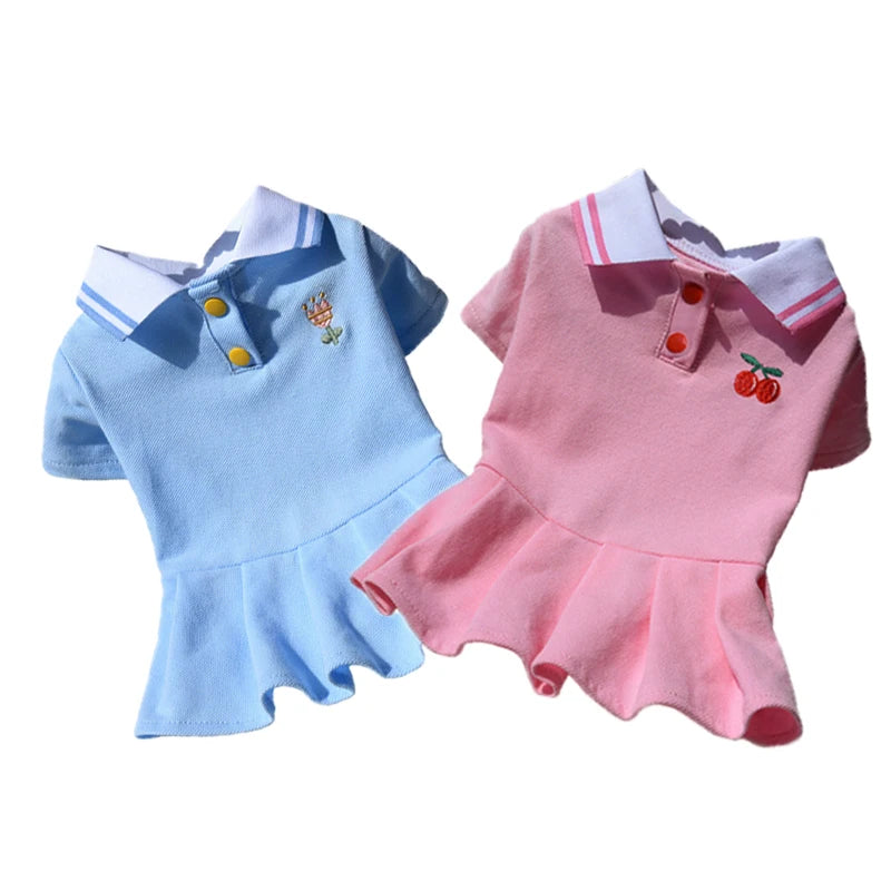 Cute Dog Polo Dresses for Small Dogs Girl, Puppy Skirt with Pleated Hem Sundress Costume Spring Summer Dog Clothes Pet Apparel