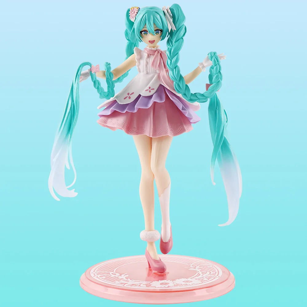 Neue Anime-Figur Hatsune Miku Virtual Singer Manga Figur Grün lange Haare rosa Rock Kawaii Mädchen PVC Actionfigur Modell Spielzeug