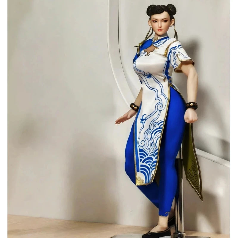 Chunli Action Figure Play Toy P026 1/6 Scale 12  Movable Eyes Blue Cheongsam Female Soldier Collectible Figurine Full Set Gift