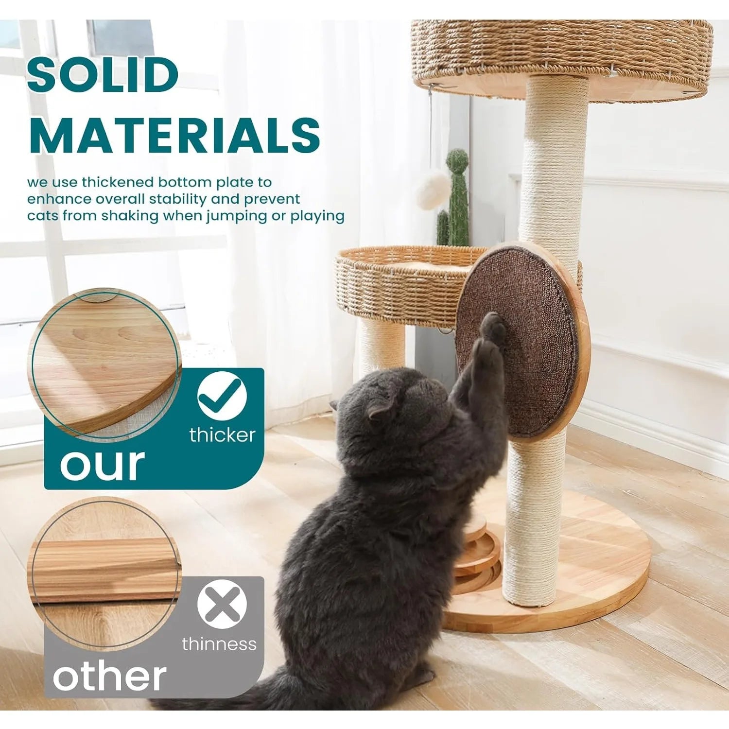 Cat Tree,Modern Cat Tower  Scratching Posts, Hand-Woven Beds & Toys | Heavy-Duty 20lbs Capacity,Indoor Cat Furnit