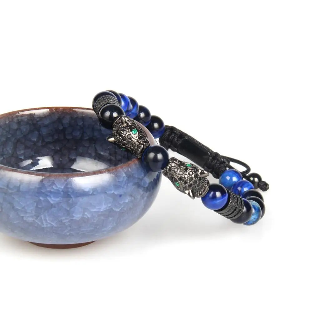 Ailatu 10 teile/los Doppel Panther Kopf Handarbeit Armband Edelstahl Perlen Kupfer Leopard Schmuck Kostenlose Logo Service