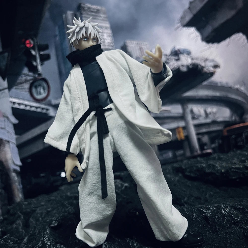 shf 1/12 Scale Jujutsu Kaisen Gojo Satoru Clothes Set White Coat Lantern Pants with Scarf for 6" Action Figure Body Model