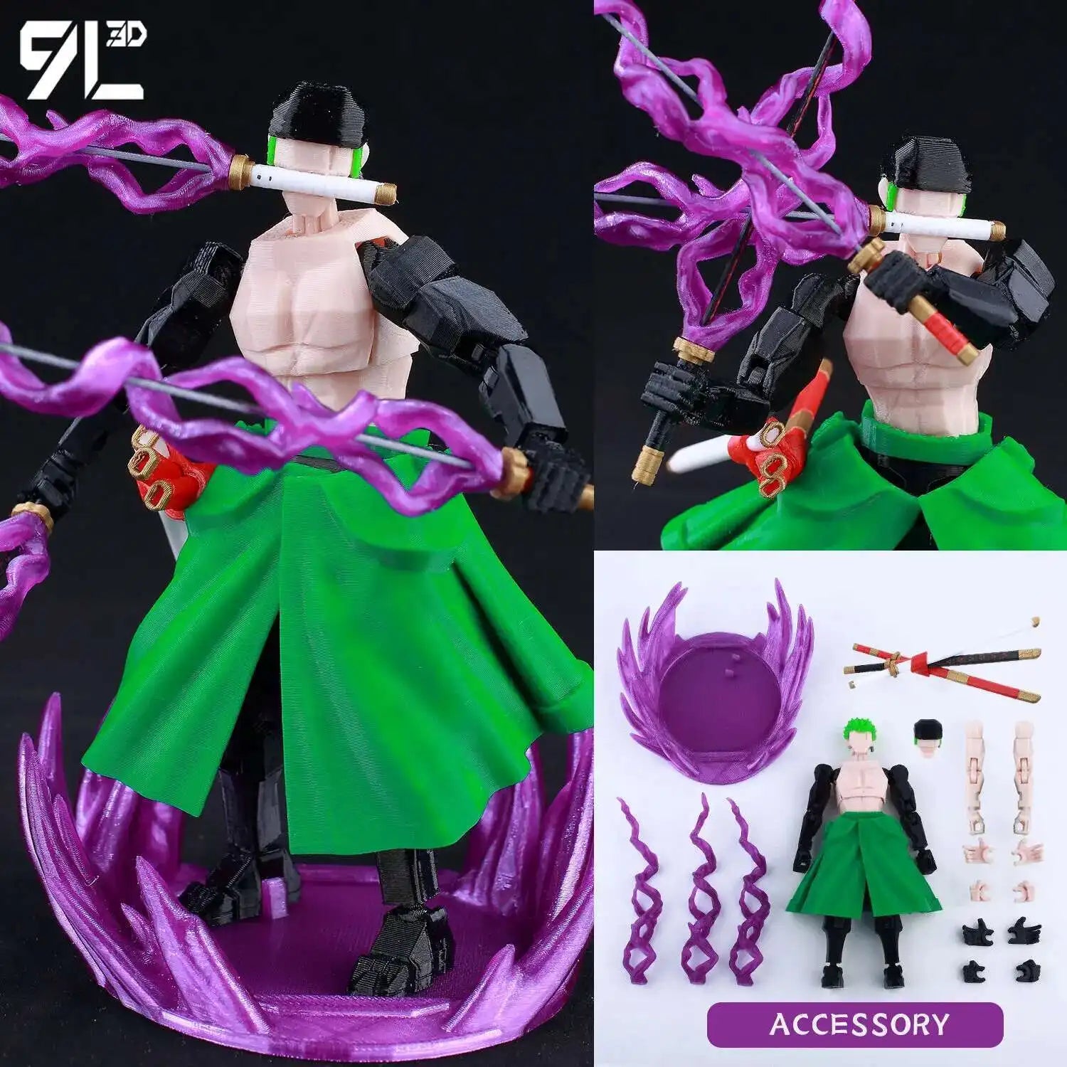 9L 3D Printed Roronoa Zoro One Piece Lucky Dummy 13 Movable Shapeshift Action Figures Mannequin Toys for Anime Lovers