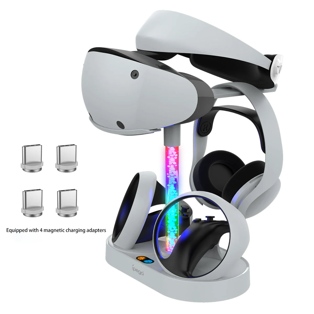 IPEGA  Dual Magnetic Charging Dock PG-P5V001 for PS5 VR2 with RGB Lighting,Headset &Controller Storage Stand