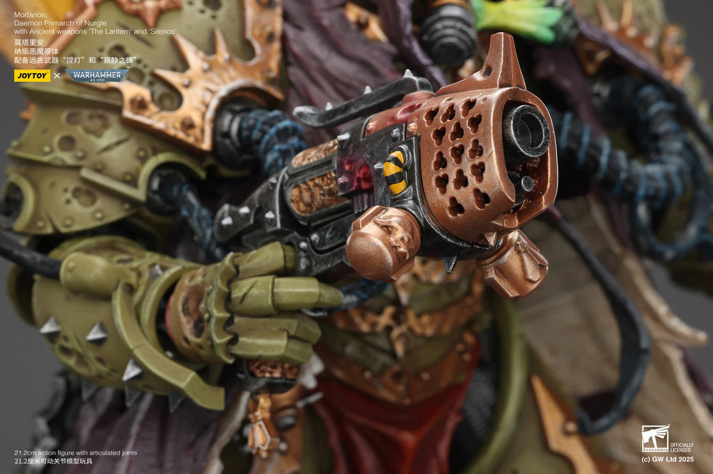 New Joytoy 1/18 Action Figure Warhammer 40k Mortarion,Daemon Primarch Of Nurgle With Ancient Weapons 'The Lantern' And 'Silence'