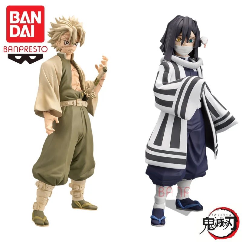 В наличност Bandai Original Banpresto Demon Slayer 15 Shinazugawa Sanemi Iguro Obanai Action Figure Модел на кукла Чисто нова в кутия