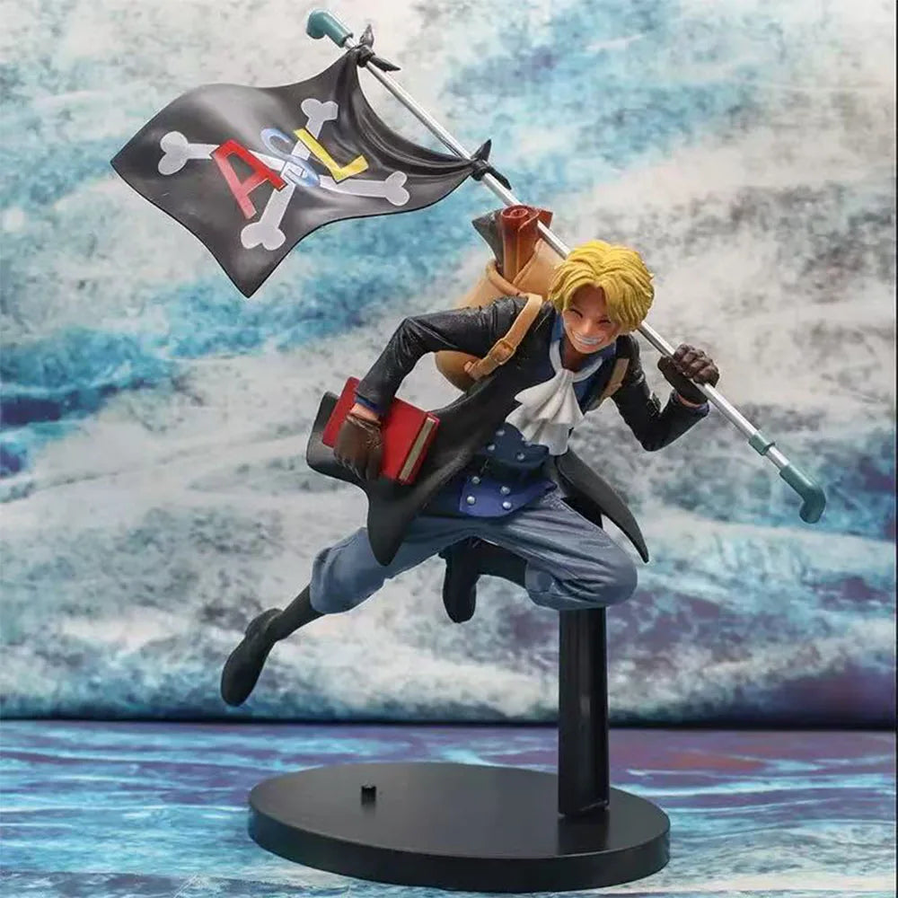 18CM Sabo Figure Anime ONE PIECE Cute Run Anti-Flag Three Brothers Desktop Golf Artwork Model Toy Gift Collection Ornaments PVC