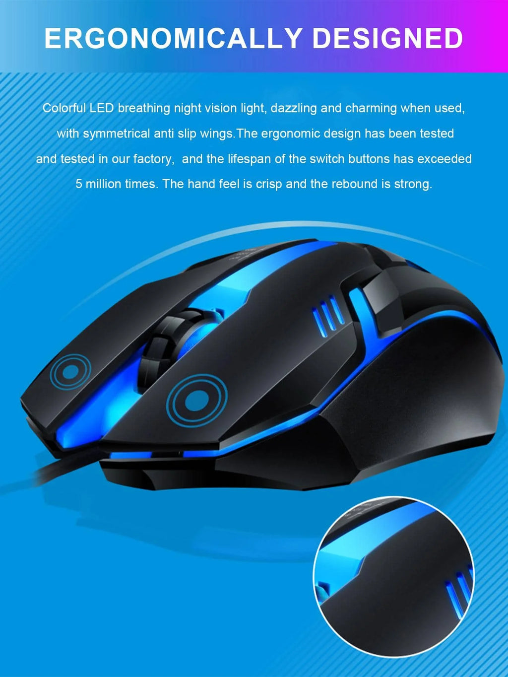 Glow Mechanical Feel Wired Keyboard and Mouse Set, ergonomic design, suitable for both gaming and office use