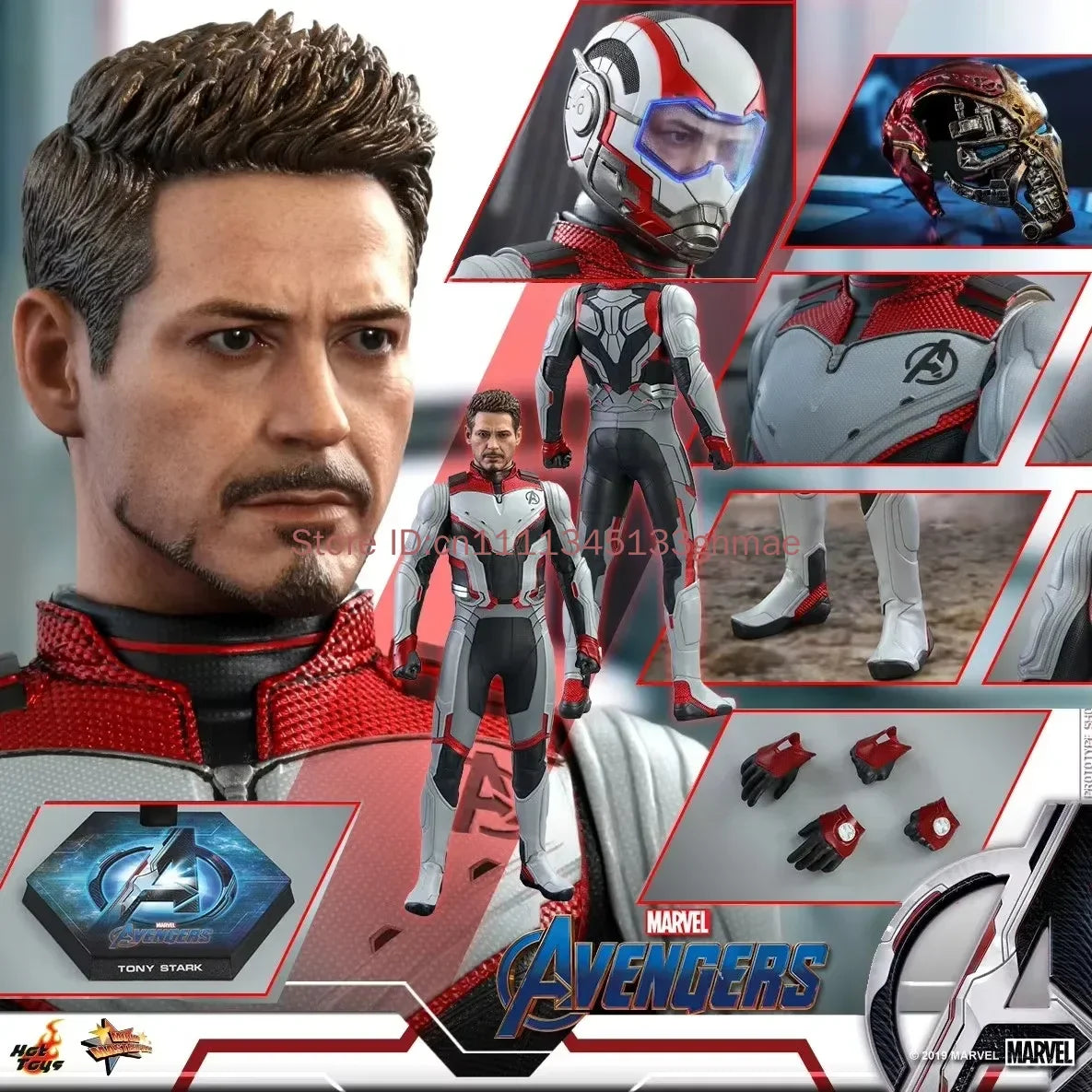 HotToys 1/6 Scale Marvel Avengers Endgame Tony Stark Articulated Action Figure with Team Suit And Quantum Realm Helmet