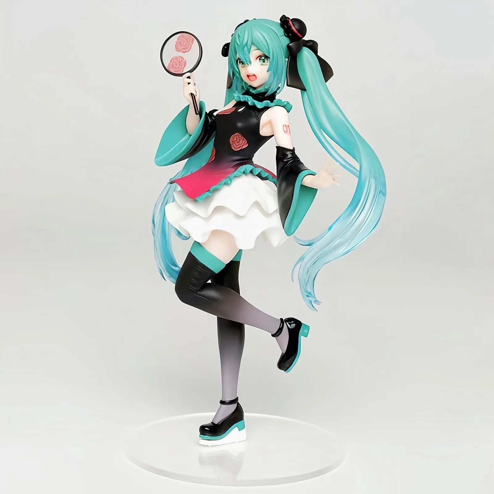 Hatsune Miku Anime Girl Figures Chinese Style Cheongsam Standing Posture with a Fan in Hand Figurines Doll Model Kids Toys Gifts