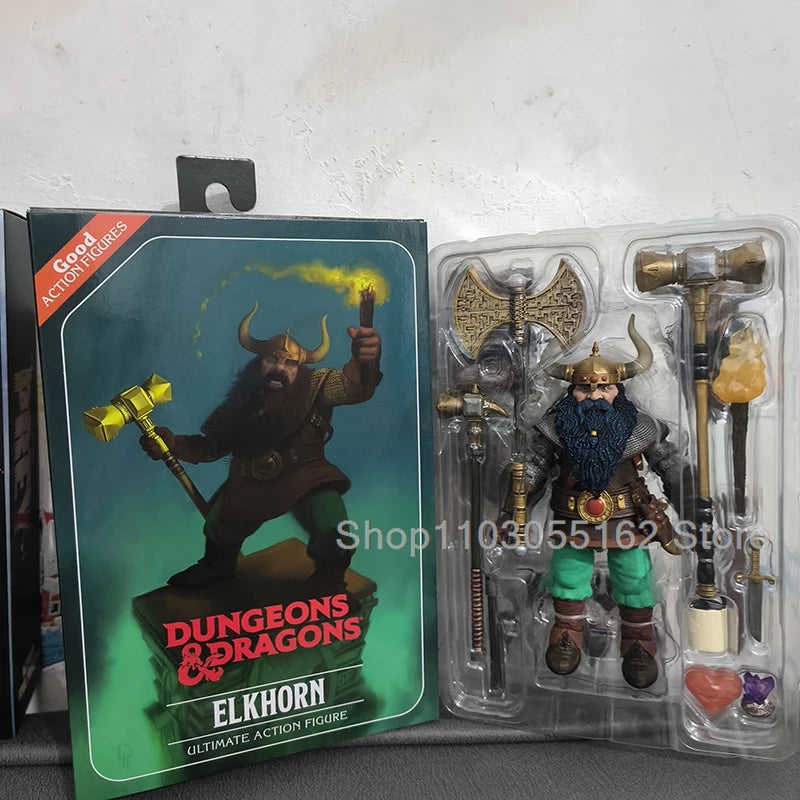 Original Neca Dragon And Dungeon Anime Figure Dwarf Warrior Elkhorn Action Figures Handheld Model Toy Collectible Birthday Gifts