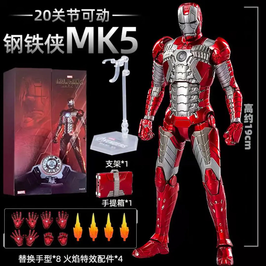 ZD Toys Marvel Iron Man MK2 Action Figure 18cm 20 Articulated Joints With Illuminated Charging Hall Of Armor Extra Hands