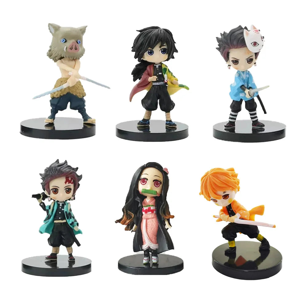 Q Posket Figure Wholesale Demon Slayer Mini Figurine 6pcs/12pcs/Sets Kimetsu No Yaiba Small PVC Dolls Desktop Decoration