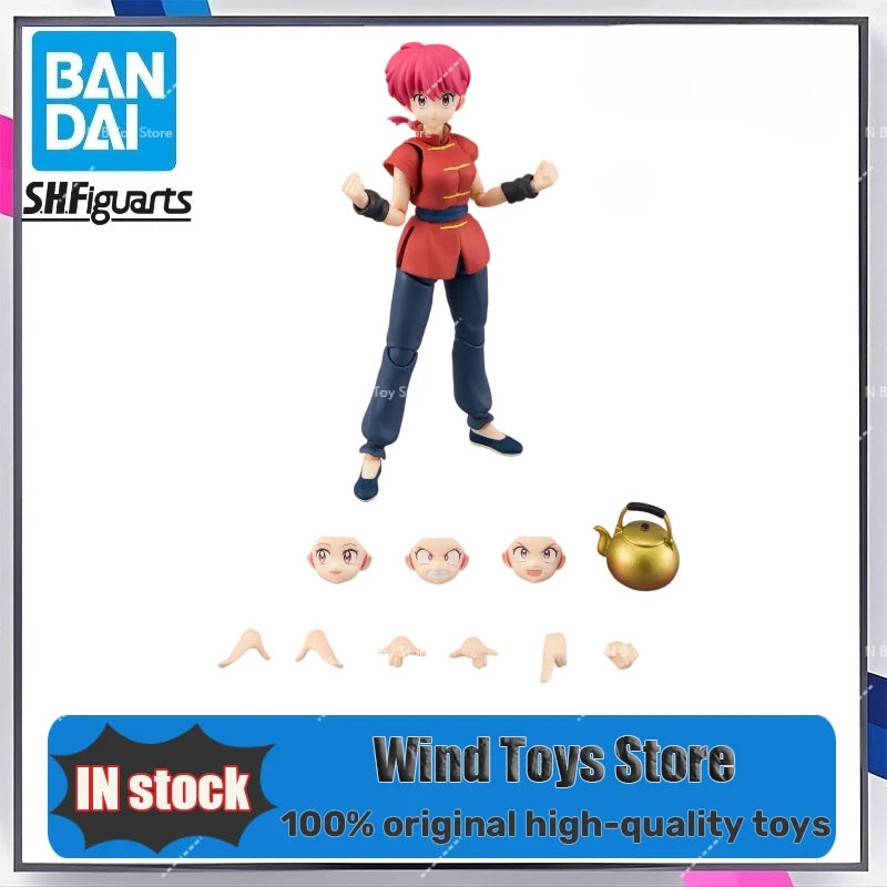 Original BANDAI S.H.Figuarts Saotome Ranma Shampoo Action Figures Toy Collection PVC Models Anime Ranma Nibun-no-Ichi Statuette