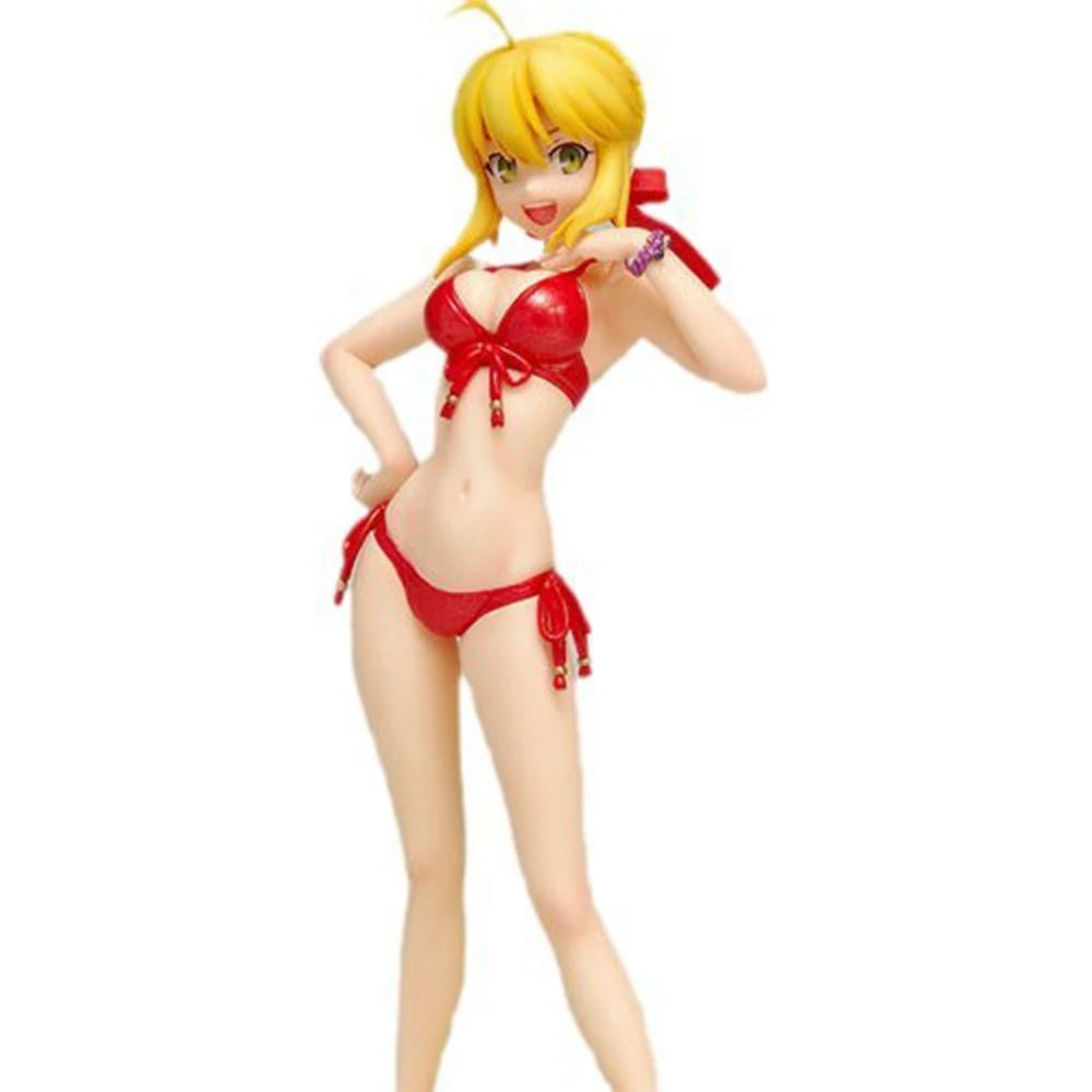16cm Anime  Fate/stay Night Action Figure  Altria Pendragon Saber Ver Red Swimsuit Sexy Girl Figures Desktop Decorations Toys
