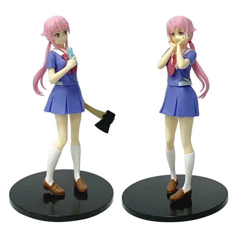 In stock 17cm Future Diary  Mirai Nikki Gasai Yuno Anime Uniform Dress Standing Posture Action Figure Model Desktop Toy
