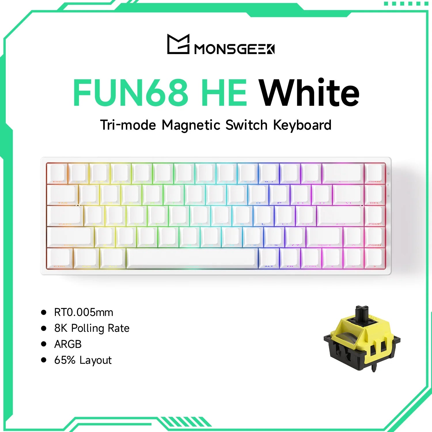 Akko MonsGeek FUN68 HE Magnetische Tastatur 65 % Rapid Trigger 0,005 mm 8000 Hz ARGB USB/Wireless Gaming Custom-Tastatur für Gamer