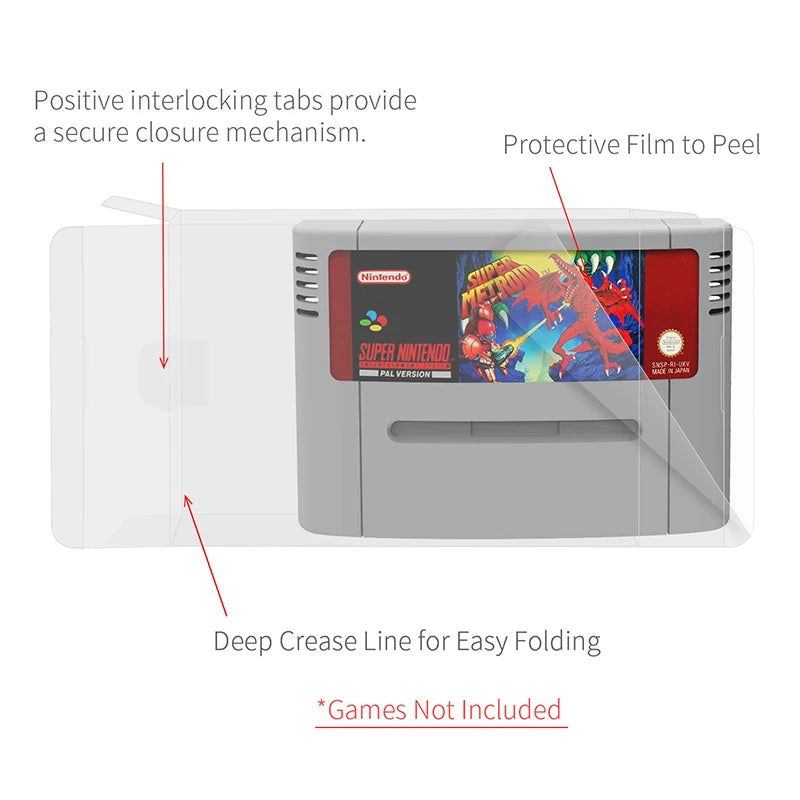 30pcs Game Clear Card Cartridge Protector Box Sleeve Case for Super SNES PAL Games Display Case