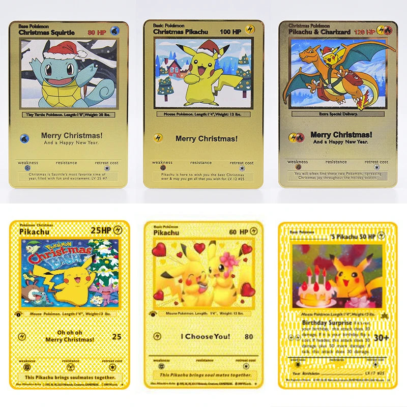 Metal Pokemon Cards Letters Golden Charizard Eevee Shiny Iron Pokémon Vmax EX Letters Game Pikachu Christmas Birthday Kids Toys