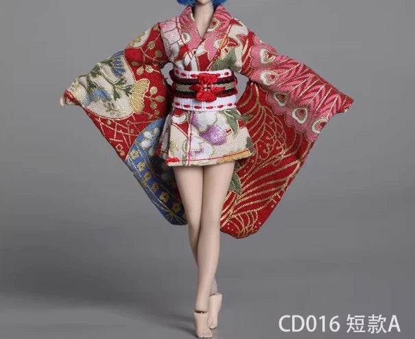 1/12 Scale Female Soldier Short Japanese Printing Kimono Dress Clothes Model for 12" Tbleague Phicen Body Accessories