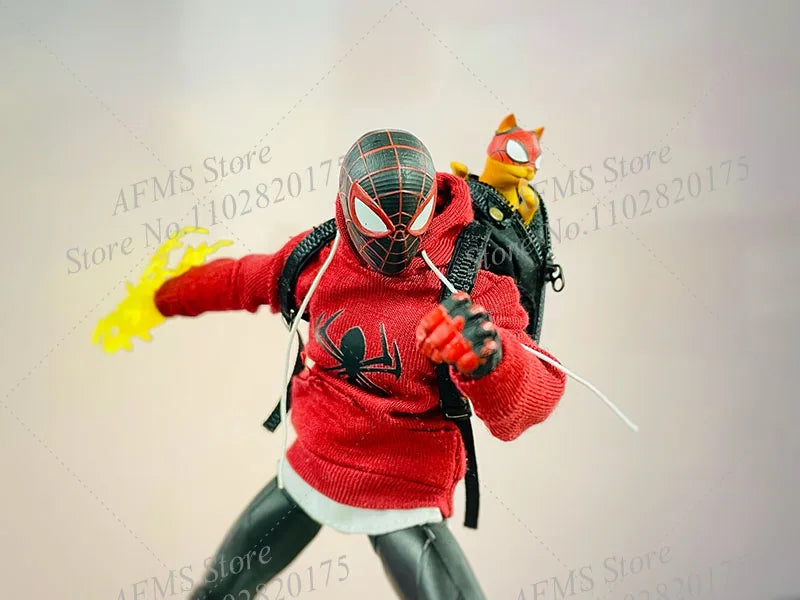 1/12 Men Soldier Miles Cosplay Clothes Long Sleeve Print Hoodie Black Backpack Sneaker For DIY 6" Spider Boy Action Figure Body