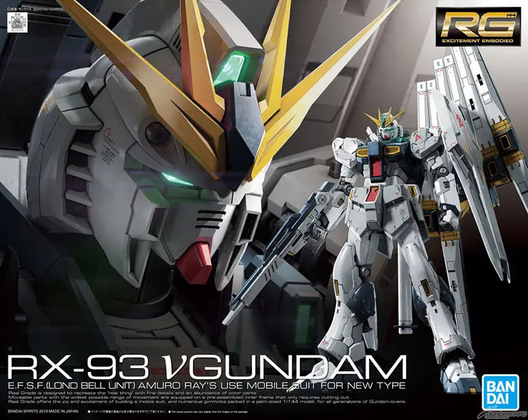 Bandai Genuine GUNDAM RG 32 1/144 Action Anime Figure RX-93 V GUNDAM Assemble Toy for Boys Girls Kids Gift Collectible Model