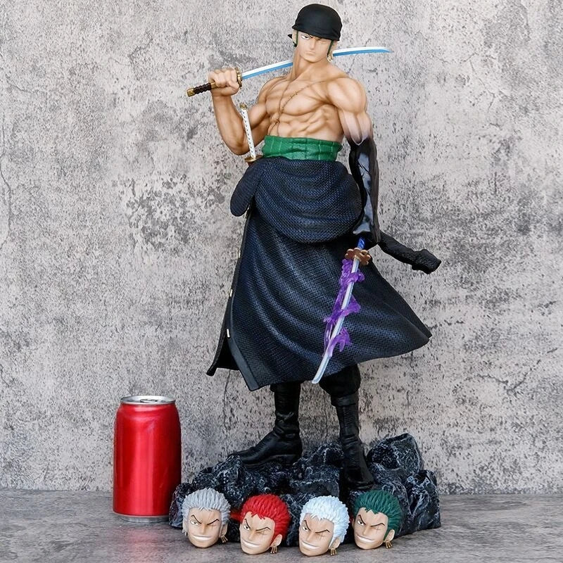 50 cm große One Piece Figur Roronoa Zoro, stehende Pose, mit Messer, fünf austauschbare Köpfe, Modell, Anime-Action-Sammelfigur