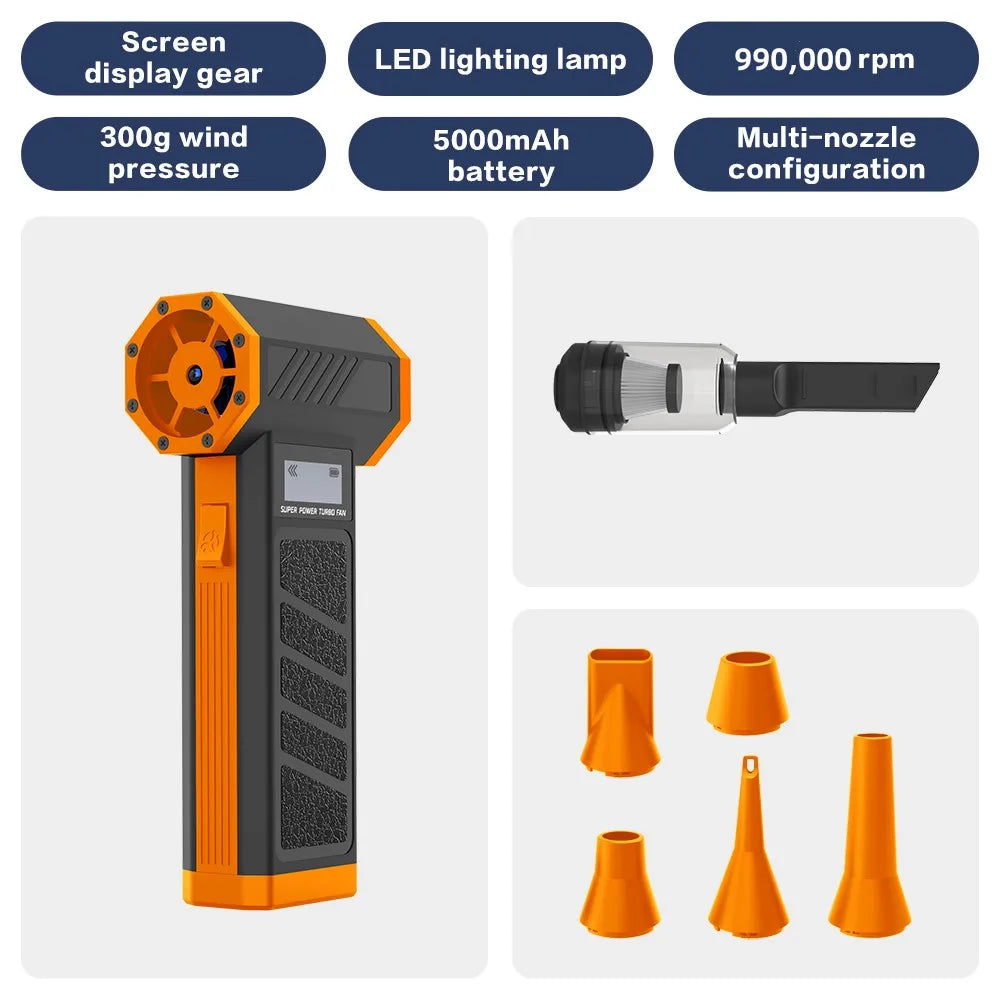 990.000 U/min Hurricane-Staubgebläse Kabelloser Druckluft-Staubwedel Hochgeschwindigkeits-Violent-Ventilator 4-Gang-Turbo-Jet-Gebläse