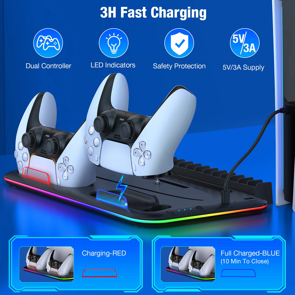 BEBONCOOL Vertical Cooling Stand for PS5 Slim Controller Charger For Sony Playstation 5  PS5 Console Headset Holder RGB Light